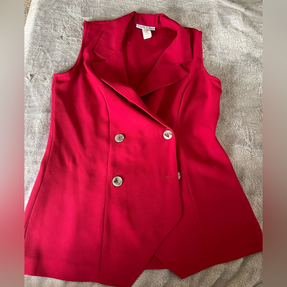 Classy red button up blouse. David Hollis.